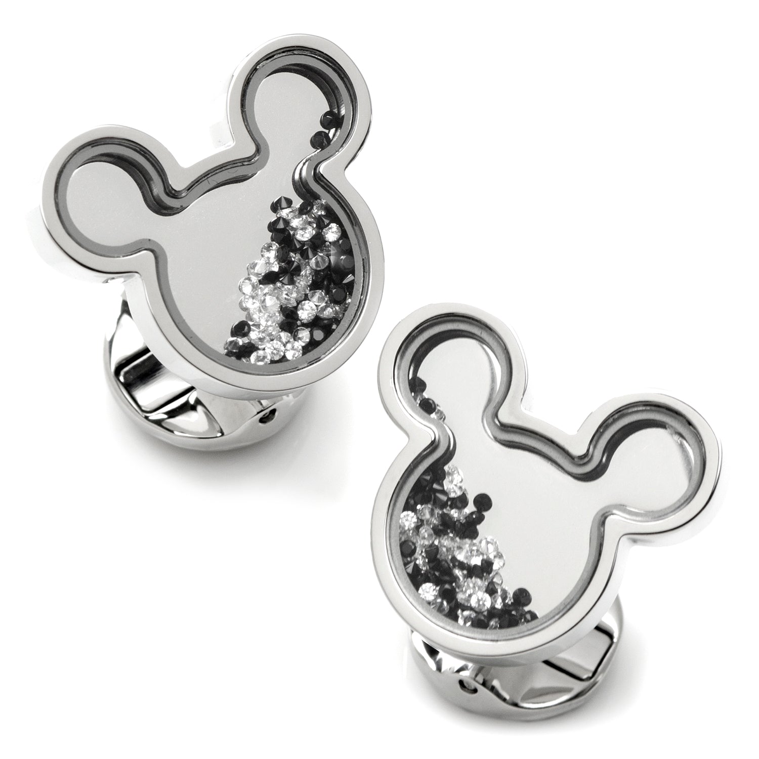 Disney Mickey Mouse Silhouette Floating B/W Crystal Stainless Steel Cufflinks by Cufflinks.com