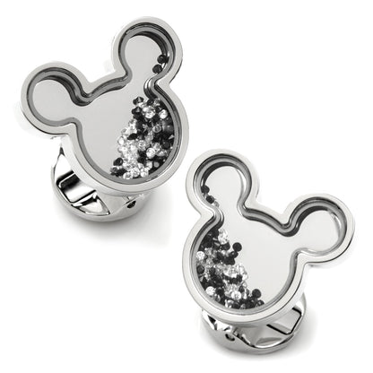Disney Mickey Mouse Silhouette Floating B/W Crystal Stainless Steel Cufflinks by Cufflinks.com