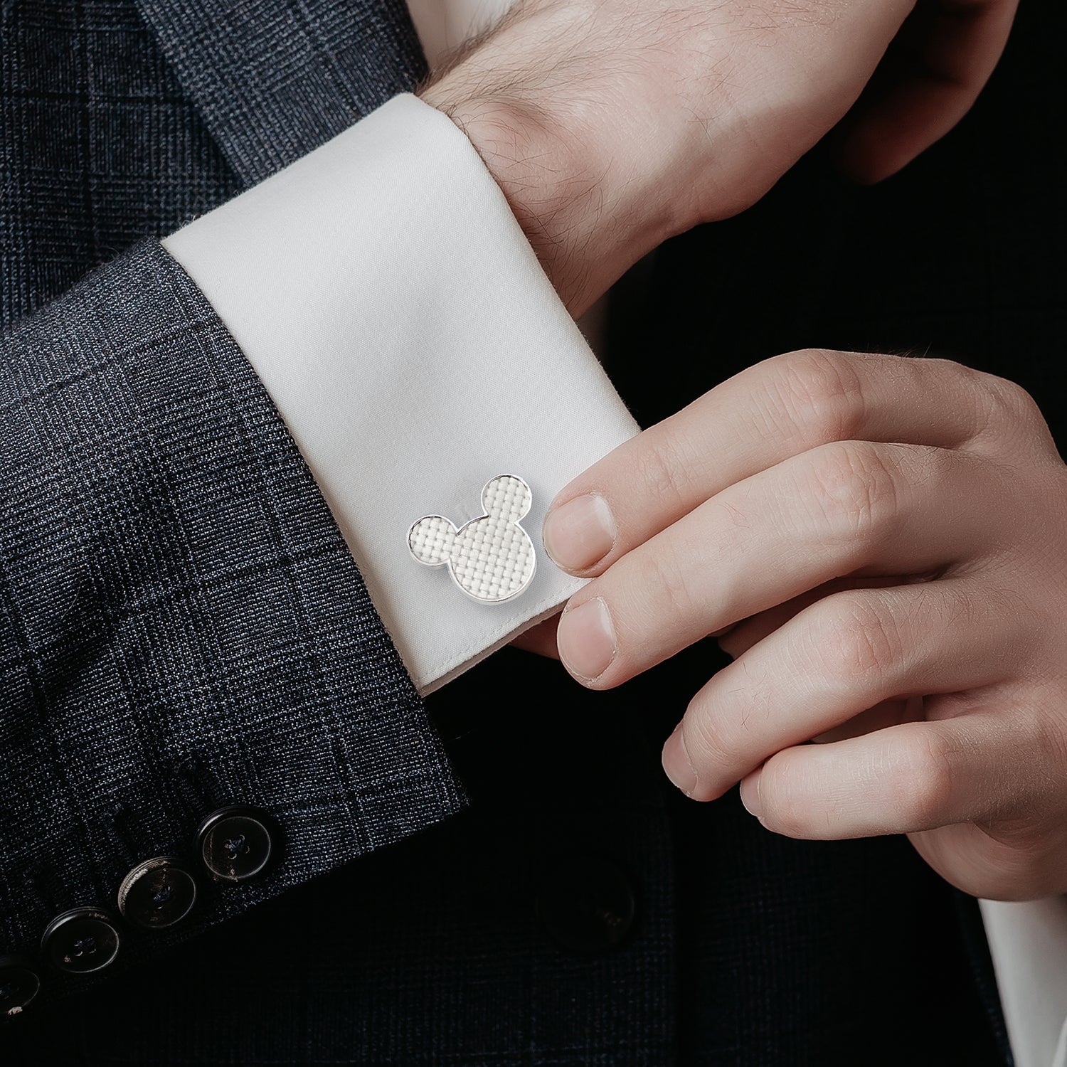 Disney Mickey Mouse Silhouette Basket Weave Cufflinks by Cufflinks.com