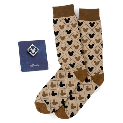Disney Mickey Mouse Tan Sock &amp; Mickey Lapel Pin Set by Cufflinks.com