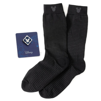 Disney Mickey Mouse Silhouette Stripe Sock and Mickey Blue Lapel Pin Gift Set by Cufflinks.com