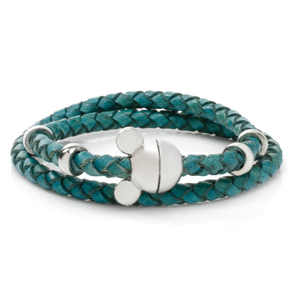 Disney Mickey Mouse Silhouette Teal Leather Wrap Bracelet by Cufflinks.com
