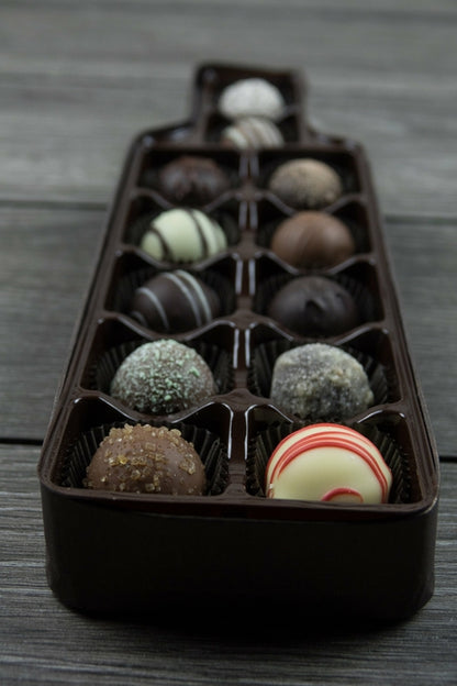 Gourmet Chocolate Truffle Gift Box - 12 Handcrafted Truffles in Wine Bottle Box