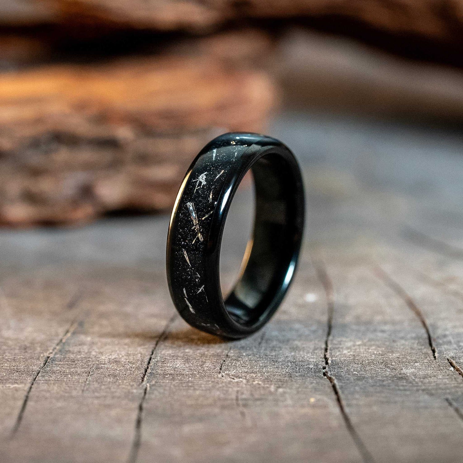 Black Galactic Meteorite Tungsten Carbide Ring - 6mm - DestGlow