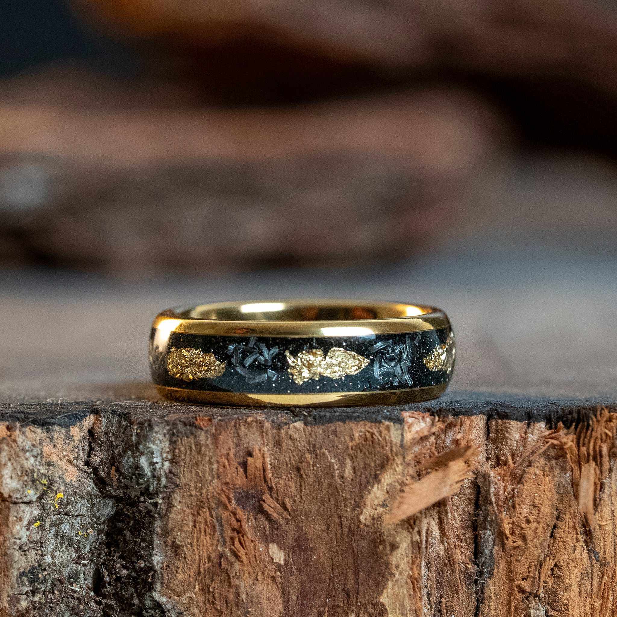 Meteorite x Gold Leaf Tungsten Carbide Ring - 6mm - DestGlow