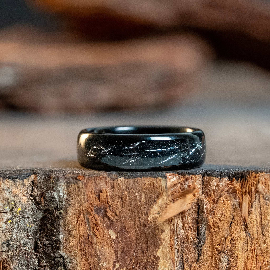 Black Galactic Meteorite Tungsten Carbide Ring - 6mm - DestGlow