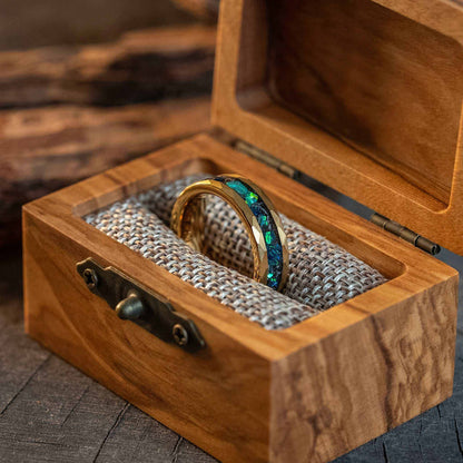 Green Opal x Meteorite Gold HammeredTungsten Carbide Ring - 6mm - DestGlow