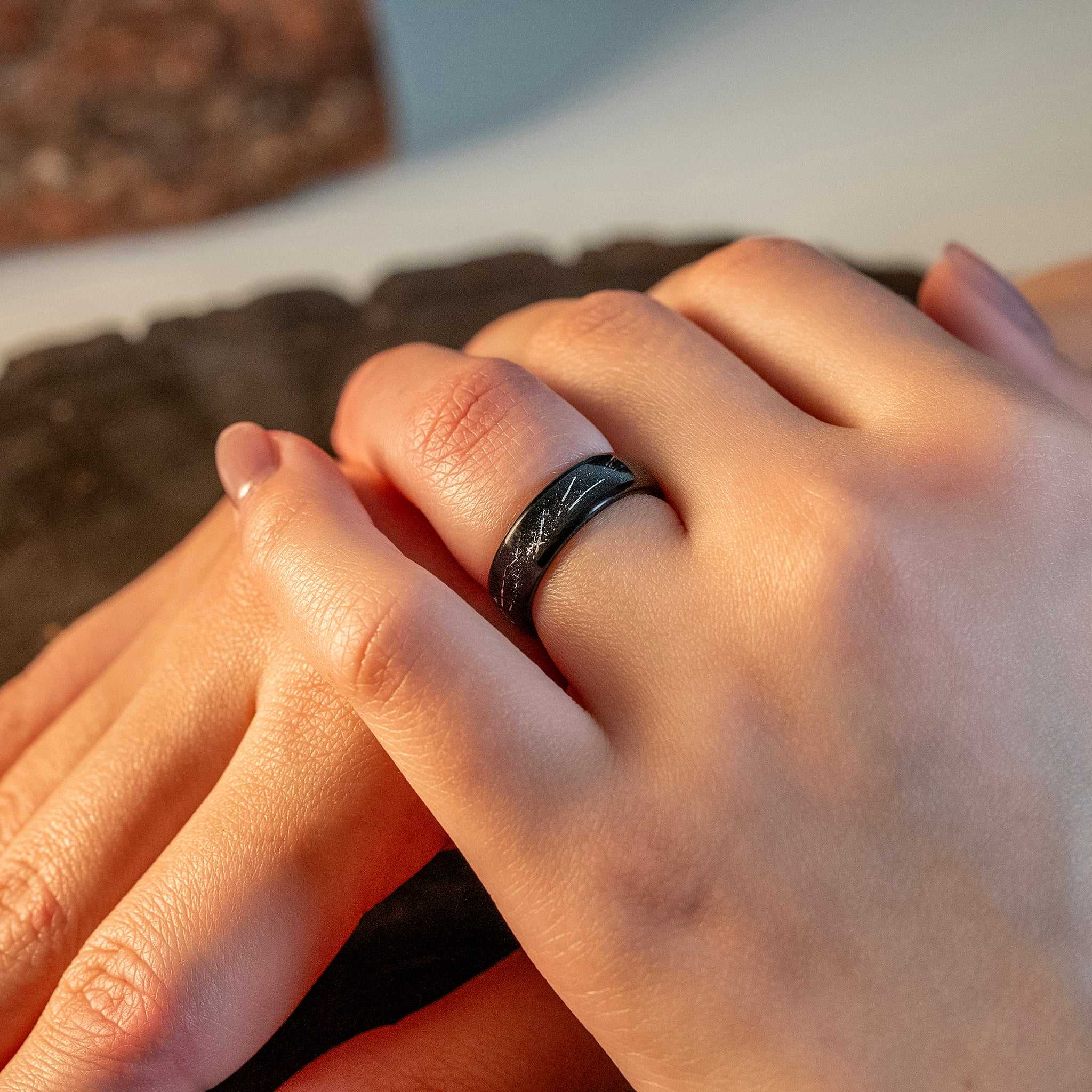 Black Galactic Meteorite Tungsten Carbide Ring - 6mm - DestGlow