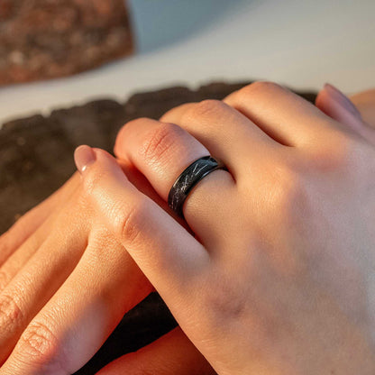 Black Galactic Meteorite Tungsten Carbide Ring - 6mm - DestGlow