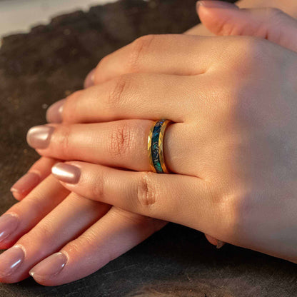 Green Opal x Meteorite Gold HammeredTungsten Carbide Ring - 6mm - DestGlow