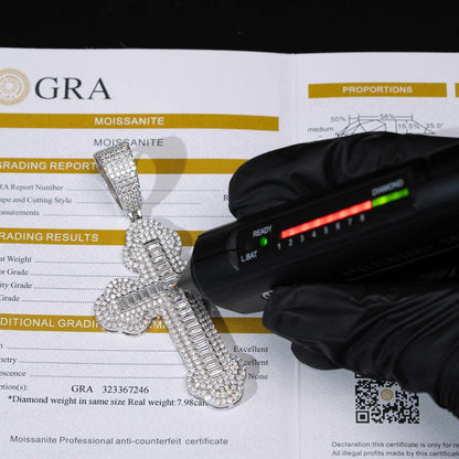 Moissanite Orthodox Cross Pendant - 925 Sterling Silver Baguette Iced Necklace - DestGlow