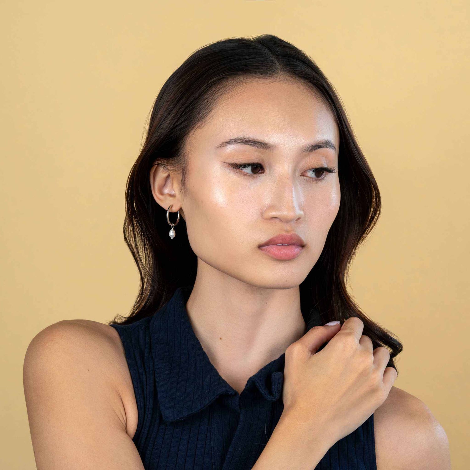 Pearl Huggie Hoops - DestGlow