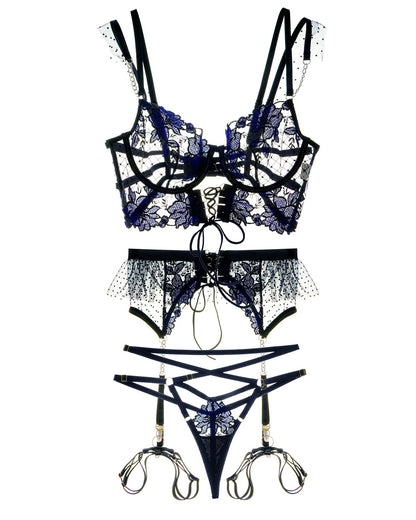 Black&amp;Blue Lace Tie Adjustable Sculpting Body Lingerie Set
