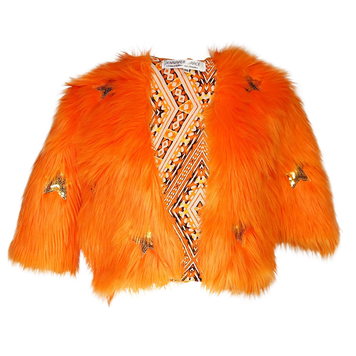 Planet Queen Orange Faux Fur Jacket by Jennafer Grace
