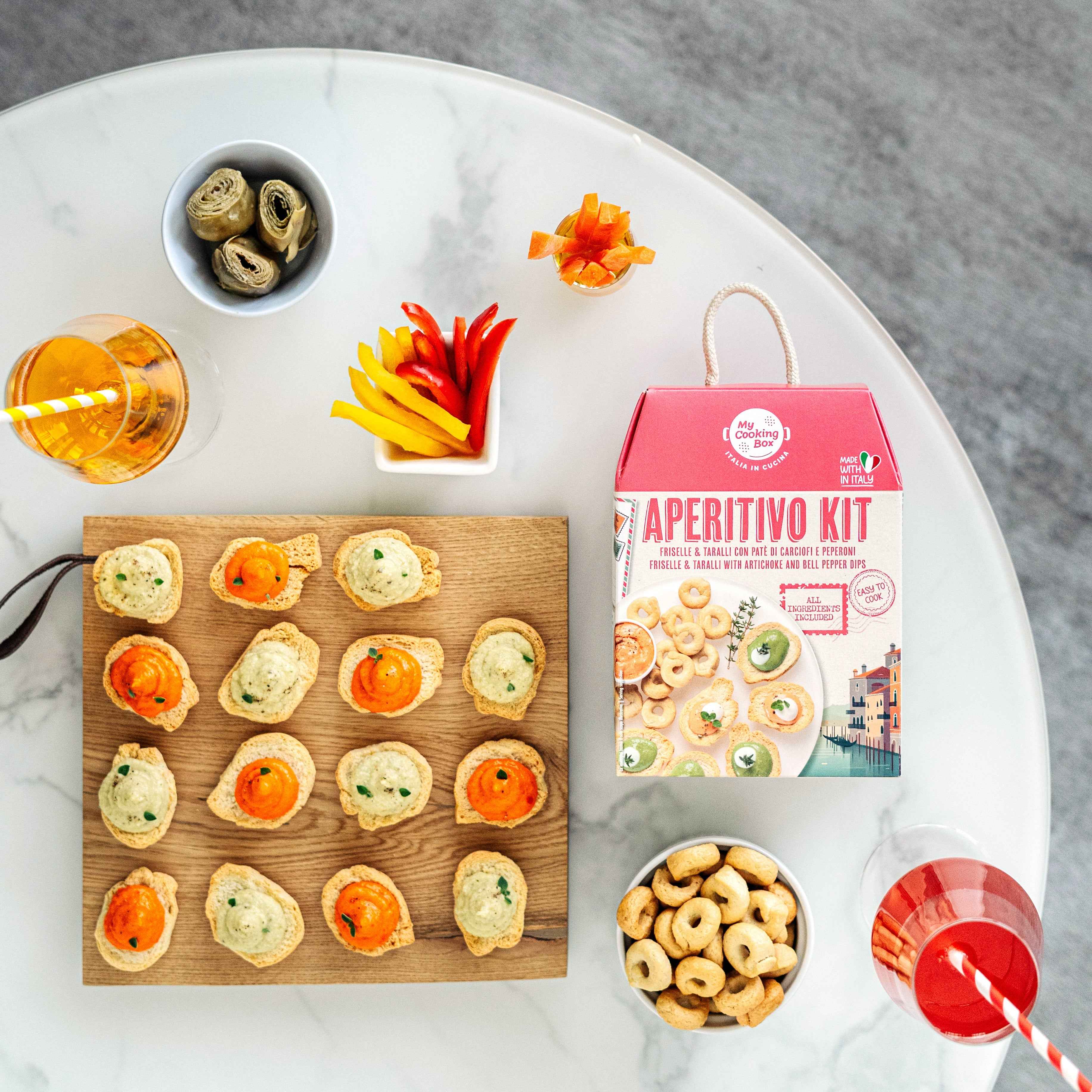 My Cooking Box, Aperitivo Kit Freiselle Taralli with Artichoke and Pepper Dips