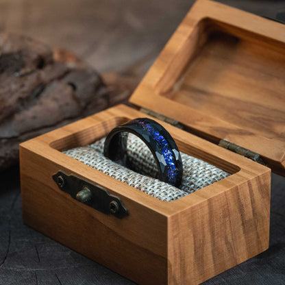 Black Hammered Nebula Meteorite Ring x Galaxy Blue Sandstone Ring - 8mm - DestGlow