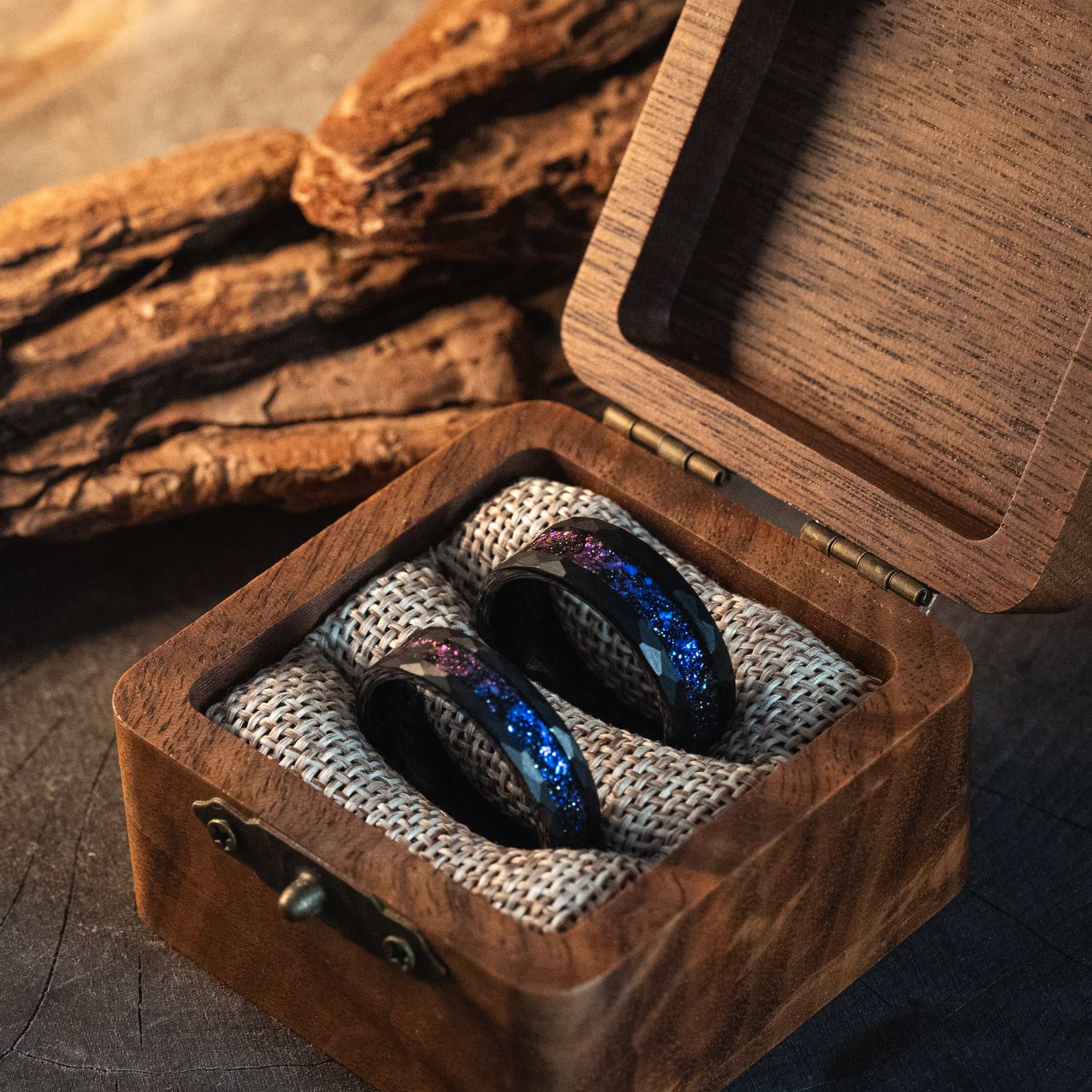 Couple Rings Nebula Meteorite x Galaxy Blue Sandstone Rings 6mm/8mm - DestGlow