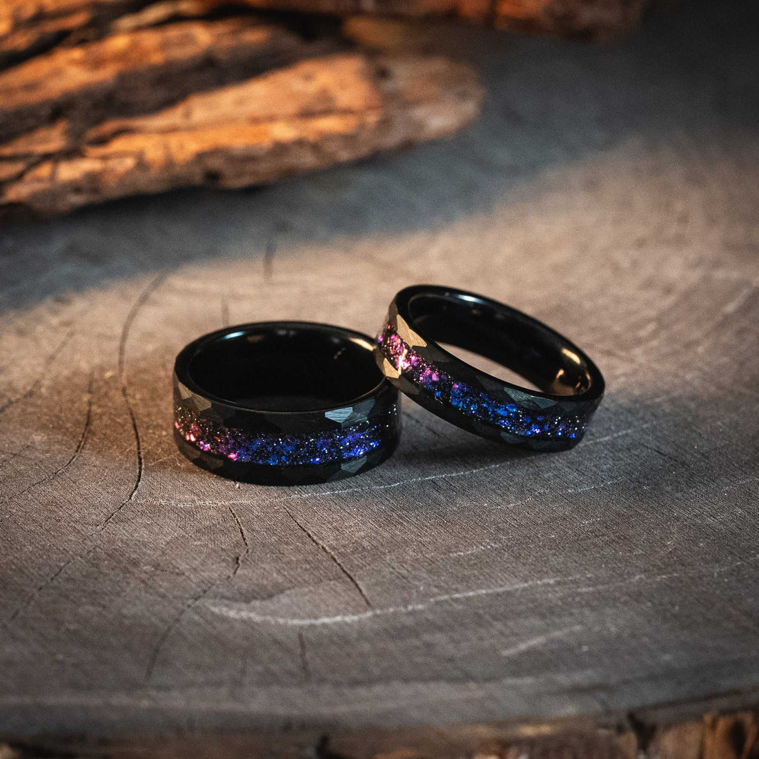 Couple Rings Nebula Meteorite x Galaxy Blue Sandstone Rings 6mm/8mm - accessories