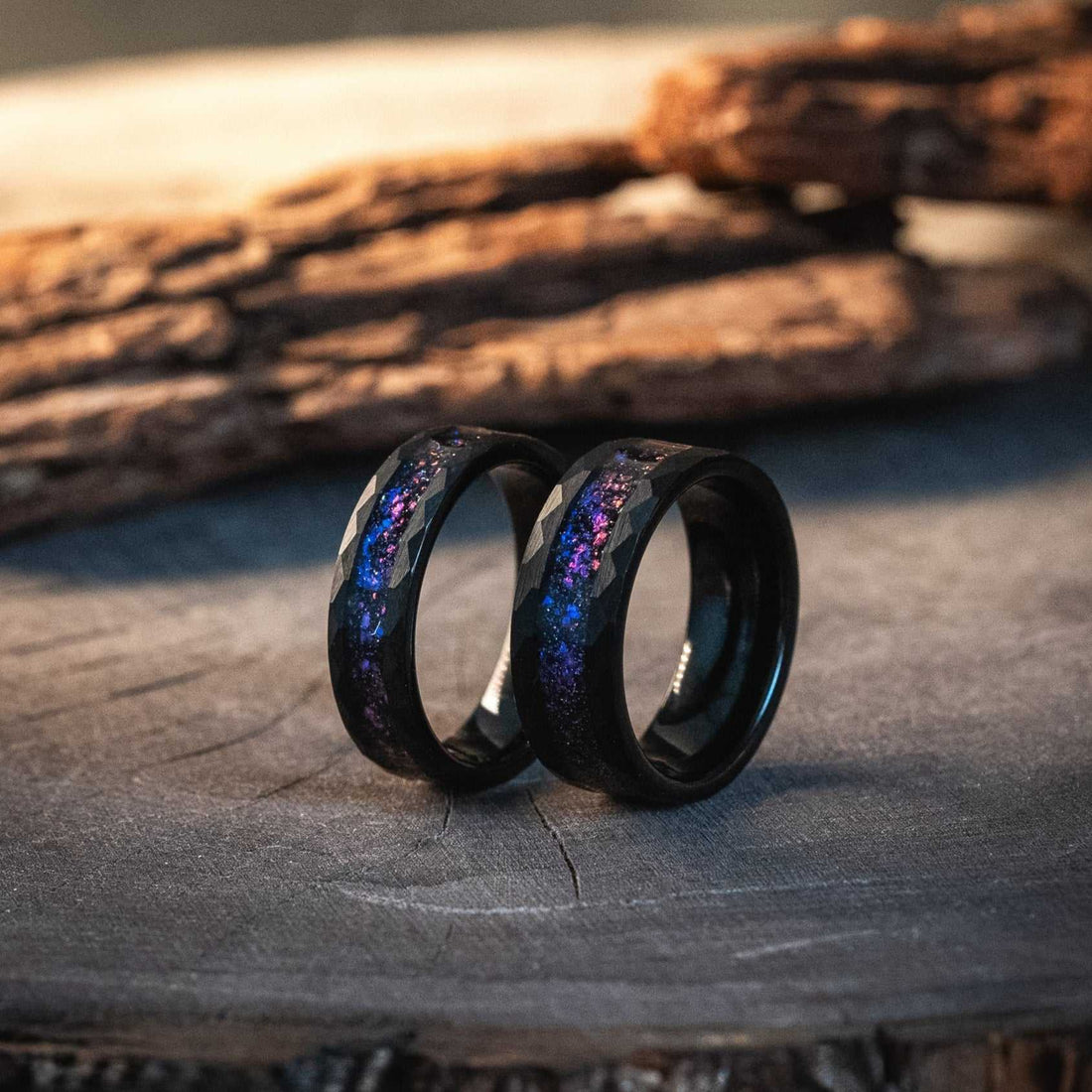 Couple Rings Nebula Meteorite x Galaxy Blue Sandstone Rings 6mm/8mm - DestGlow