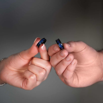 Couple Rings Nebula Meteorite x Galaxy Blue Sandstone Rings 6mm/8mm - DestGlow