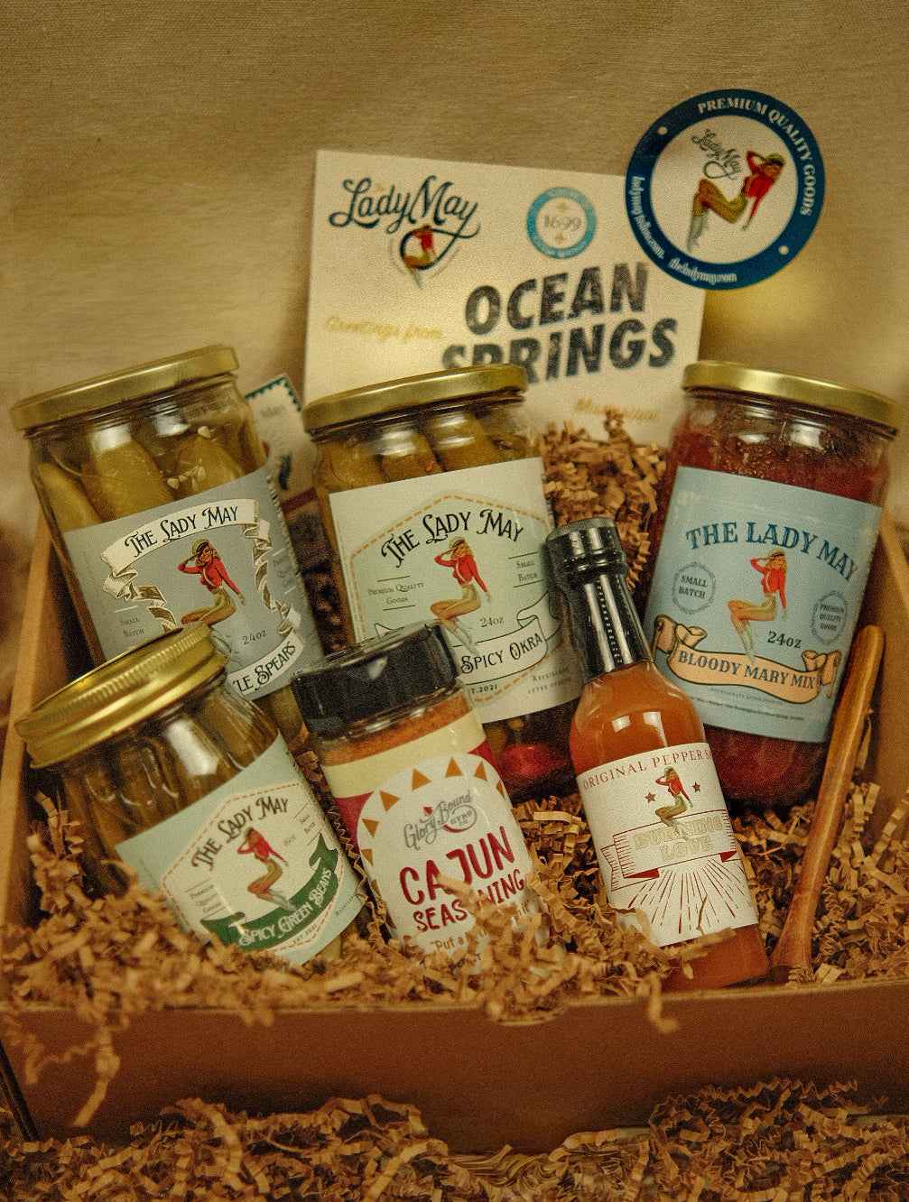 Deluxe Bloody Mary Gift Box - Complete Bar Set with Mix, Hot Sauce &amp; Pickled Veggies | Lady May