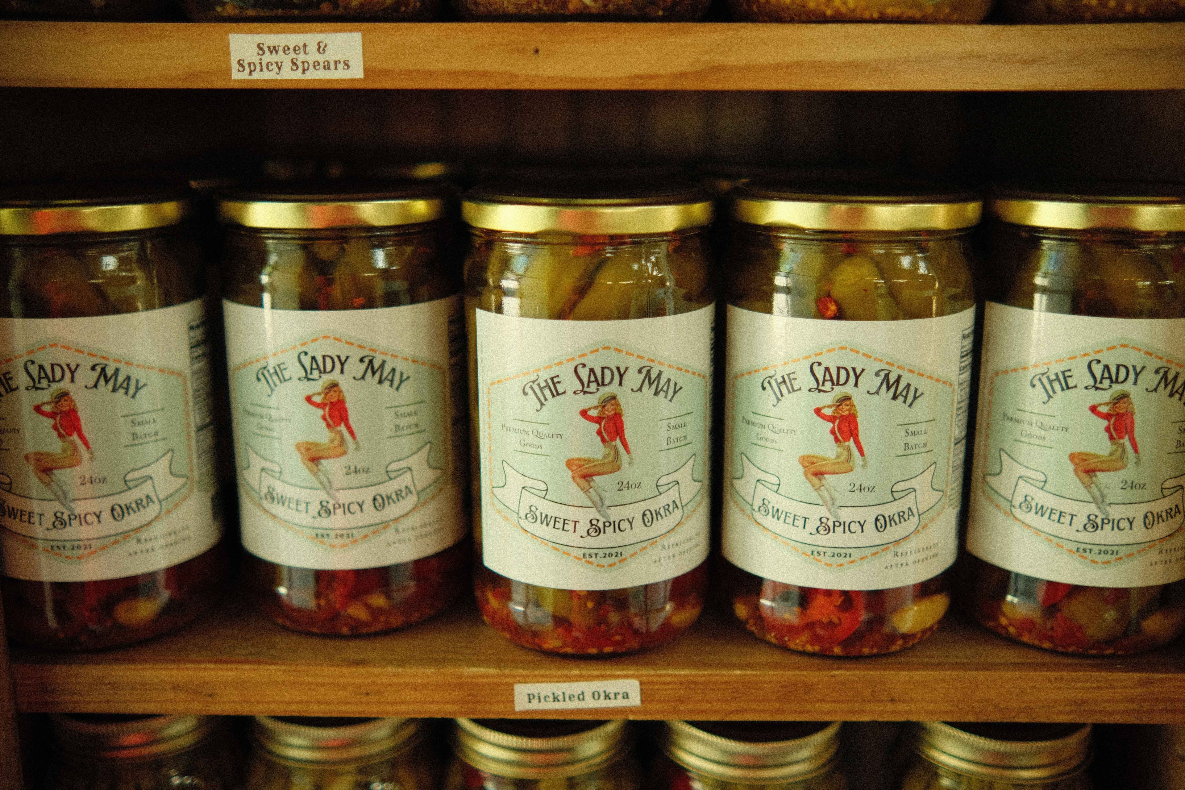 Sweet &amp; Spicy Pickled Okra - Southern Style | Small Batch Restaurant Made | Lady May - 24oz