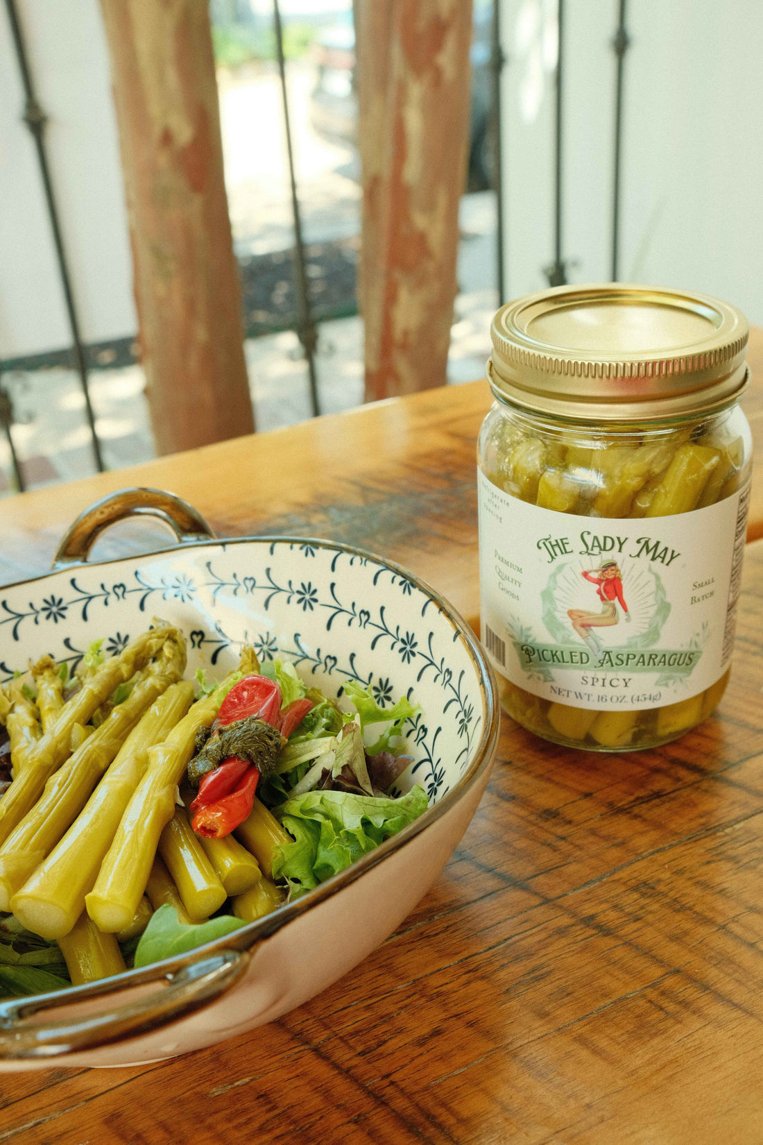 The Lady May Spicy Pickled Asparagus - Small Batch Garlic Jalapeño Asparagus