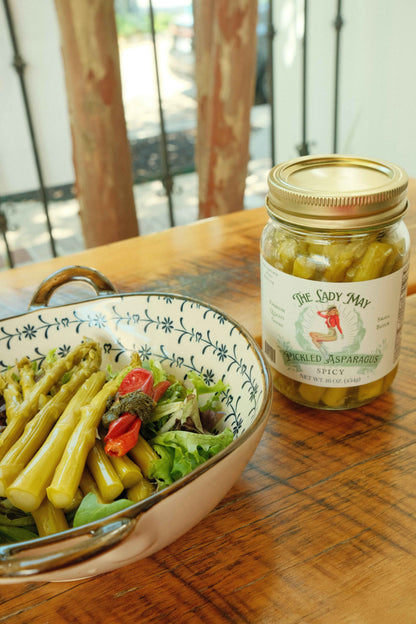 The Lady May Spicy Pickled Asparagus - Small Batch Garlic Jalapeño Asparagus