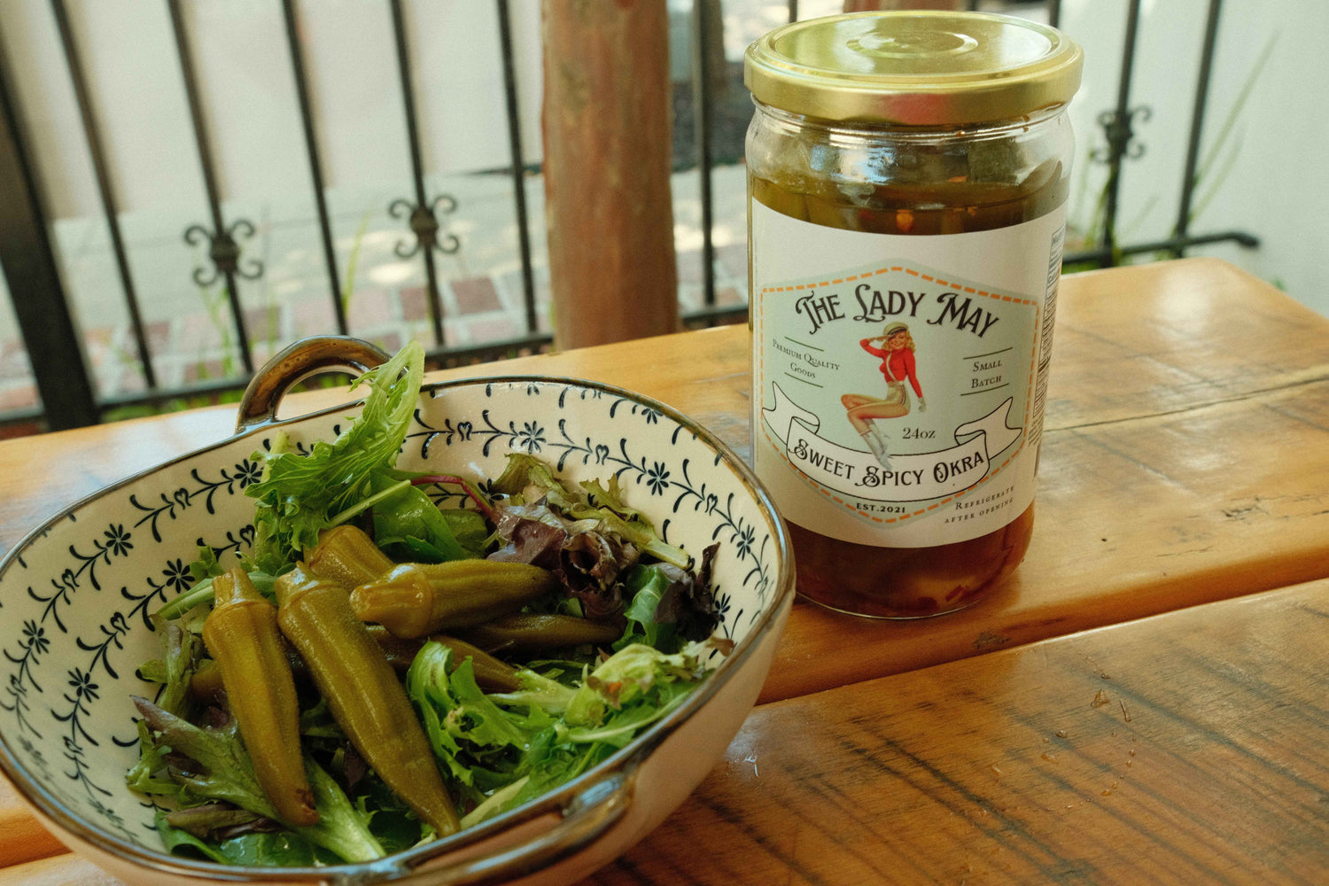 Sweet &amp; Spicy Pickled Okra - Southern Style | Small Batch Restaurant Made | Lady May - 24oz