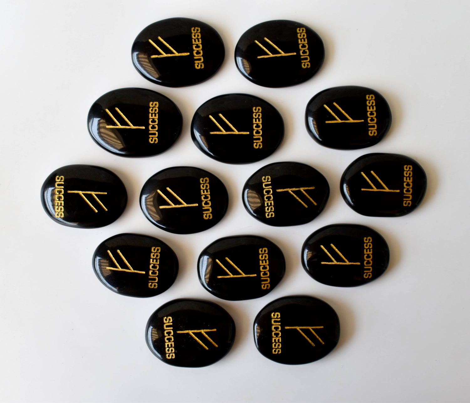 Natural Black Agate Flat Stones, Oval Engraved Success Crystals (Success and Goals)  DestGlow