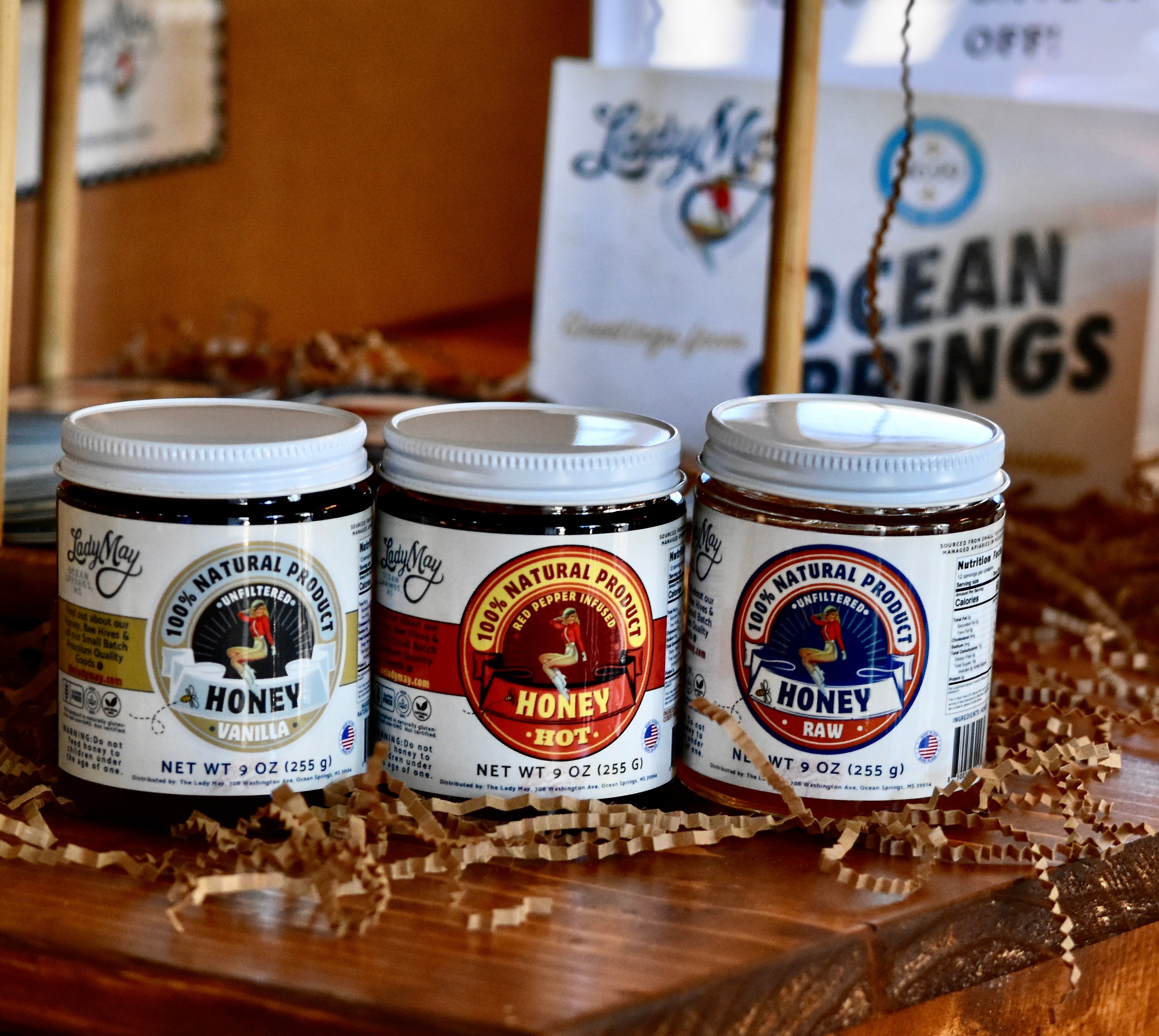 Honey Trio 3-Pack Gift Set - Raw, Hot &amp; Vanilla Honey | Small Batch Farm Grown | Lady May by The Lady May