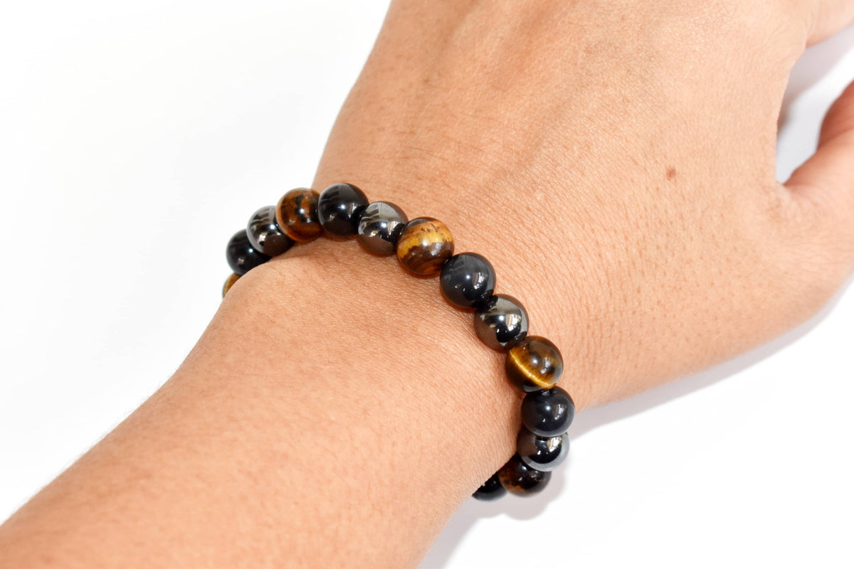 TRIPLE PROTECTION Crystal Bracelet (Tiger Eye, Black Obsidian, Hematite)  DestGlow