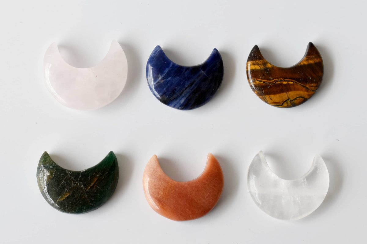 Polished  Crystal Moons, Hand Carved Crescent Moon Shaped  DestGlow