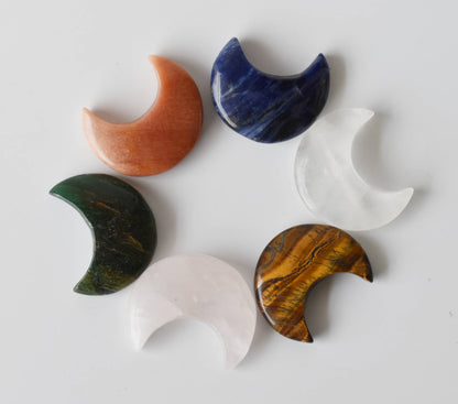 Lot Of 20Pcs Polished Green Jade Crystal Moons, Hand Carved Crescent Moon Shaped  DestGlow