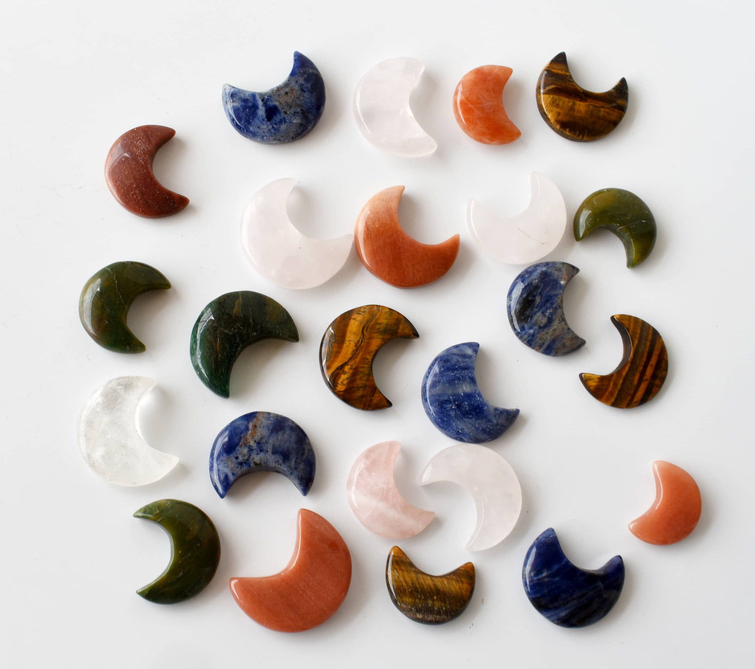 Polished  Crystal Moons, Hand Carved Crescent Moon Shaped  DestGlow