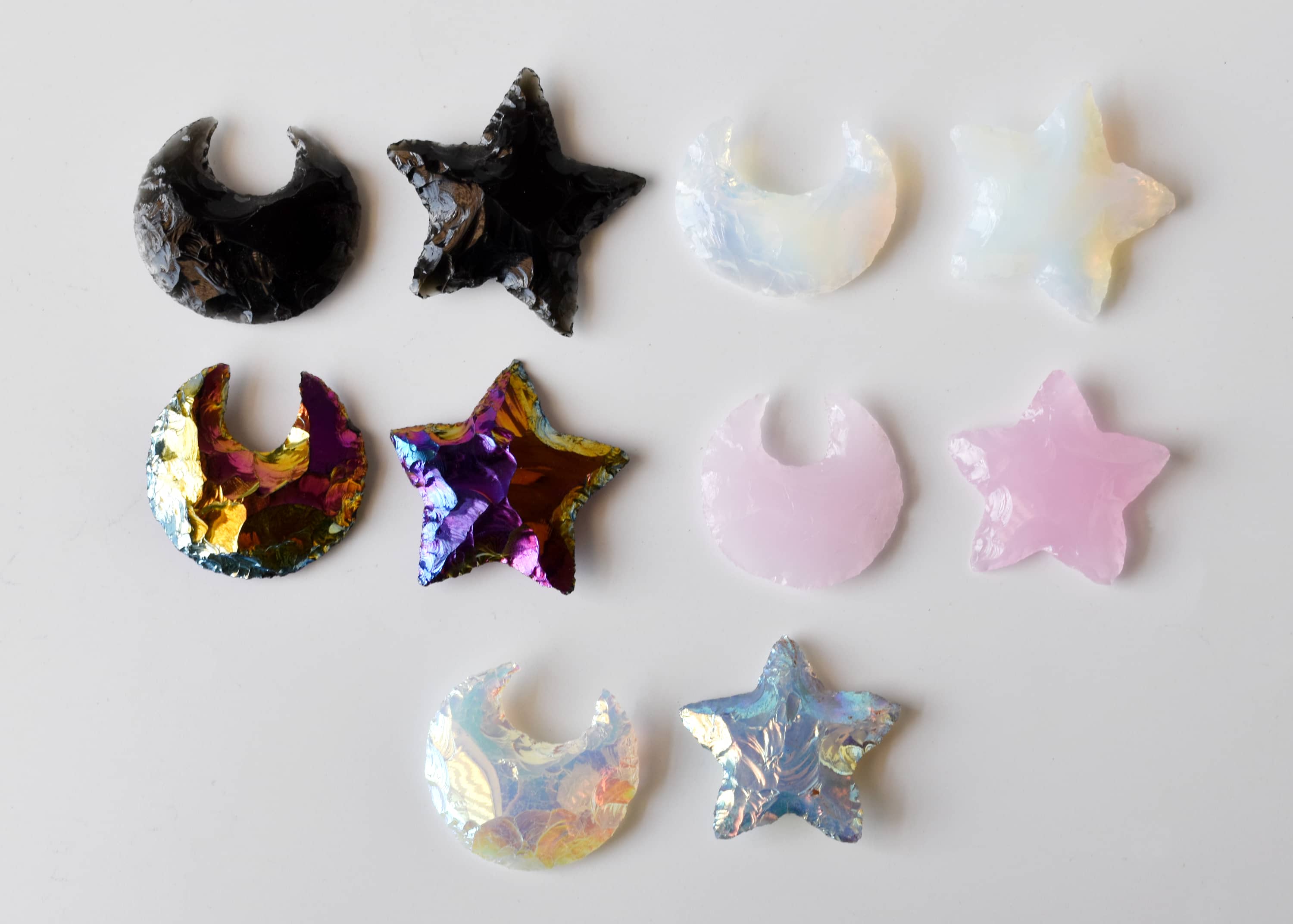 Flat Stars &amp; Moon Shaped Gemstone Arrowheads.  DestGlow