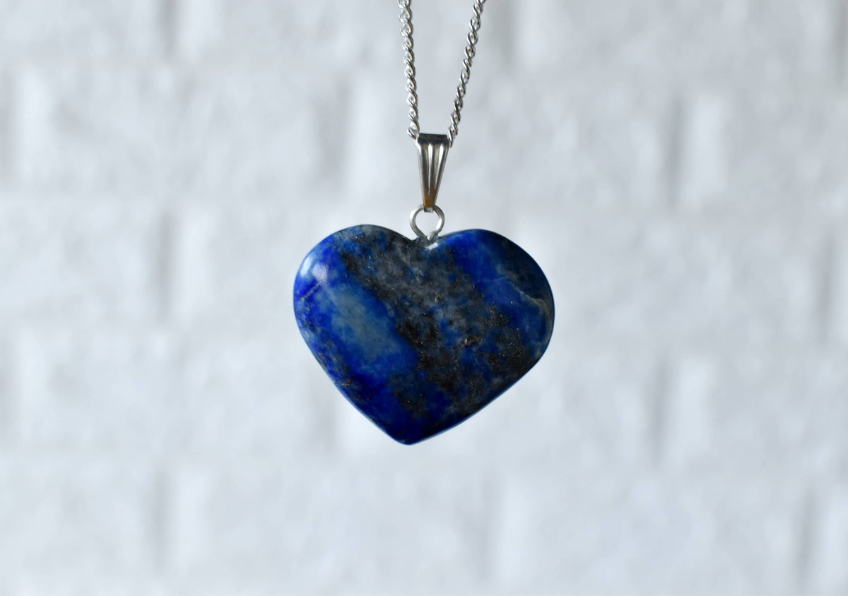 Real Lapis Lazuli Crystal Heart Pendant, Genuine Heart Shaped Necklaces.  DestGlow