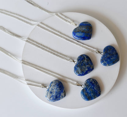 Real Lapis Lazuli Crystal Heart Pendant, Genuine Heart Shaped Necklaces.  DestGlow