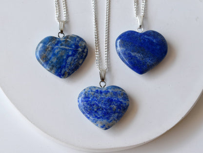 Real Lapis Lazuli Crystal Heart Pendant, Genuine Heart Shaped Necklaces.  DestGlow
