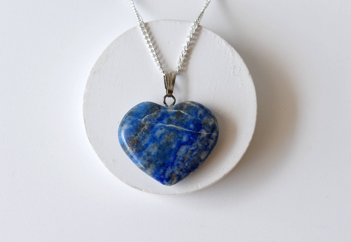 Real Lapis Lazuli Crystal Heart Pendant, Genuine Heart Shaped Necklaces.  DestGlow