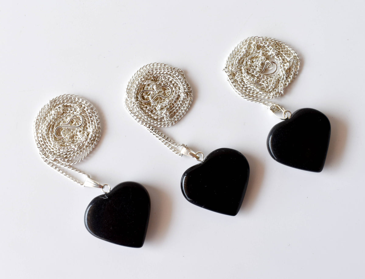 Real Black Tourmaline Crystal Heart Pendant, Genuine Heart Shaped Necklaces  DestGlow