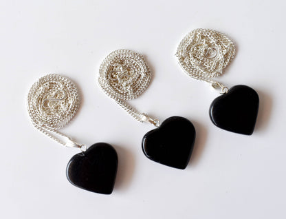Real Black Tourmaline Crystal Heart Pendant, Genuine Heart Shaped Necklaces  DestGlow