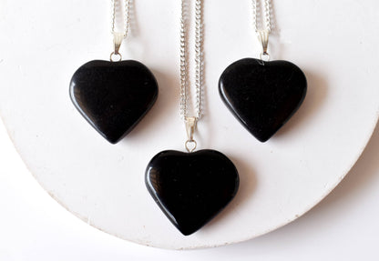 Real Black Tourmaline Crystal Heart Pendant, Genuine Heart Shaped Necklaces  DestGlow