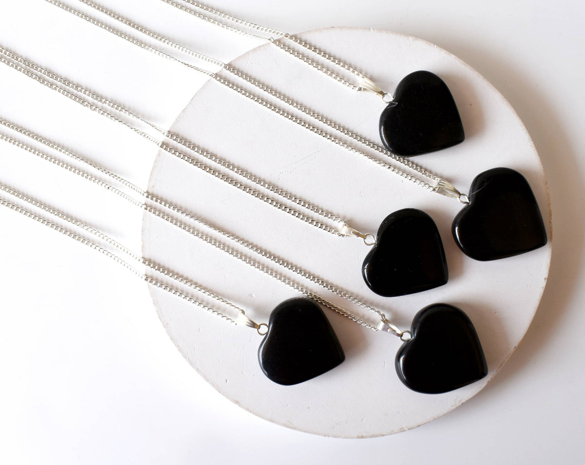 Real Black Tourmaline Crystal Heart Pendant, Genuine Heart Shaped Necklaces  DestGlow