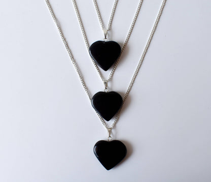 Real Black Tourmaline Crystal Heart Pendant, Genuine Heart Shaped Necklaces  DestGlow
