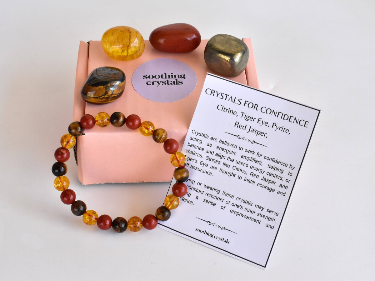 Boost CONFIDENCE Crystal Kit, Gemstone Tumble Kit, Confidence Crystal Gift Set.  DestGlow
