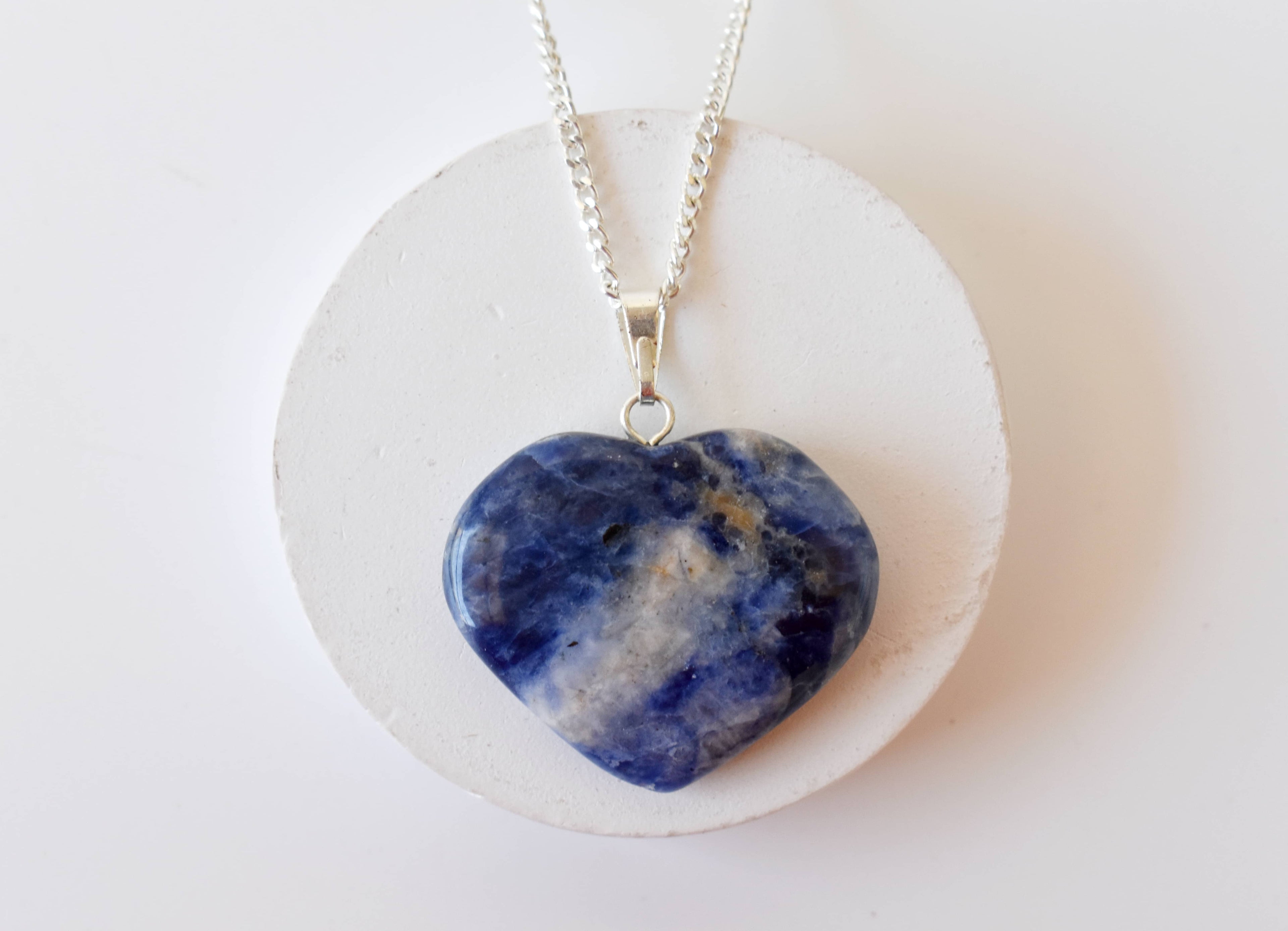 Real Sodalite Crystal Heart Pendant, Genuine Heart Shaped Necklaces  DestGlow