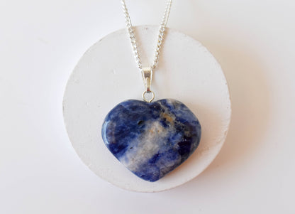 Real Sodalite Crystal Heart Pendant, Genuine Heart Shaped Necklaces  DestGlow