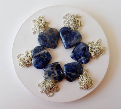 Real Sodalite Crystal Heart Pendant, Genuine Heart Shaped Necklaces  DestGlow