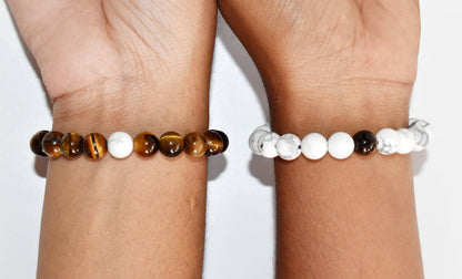 Tiger Eye Howlite Couple Bracelets, Anniversary Gift (Prosperity and Truth)  DestGlow